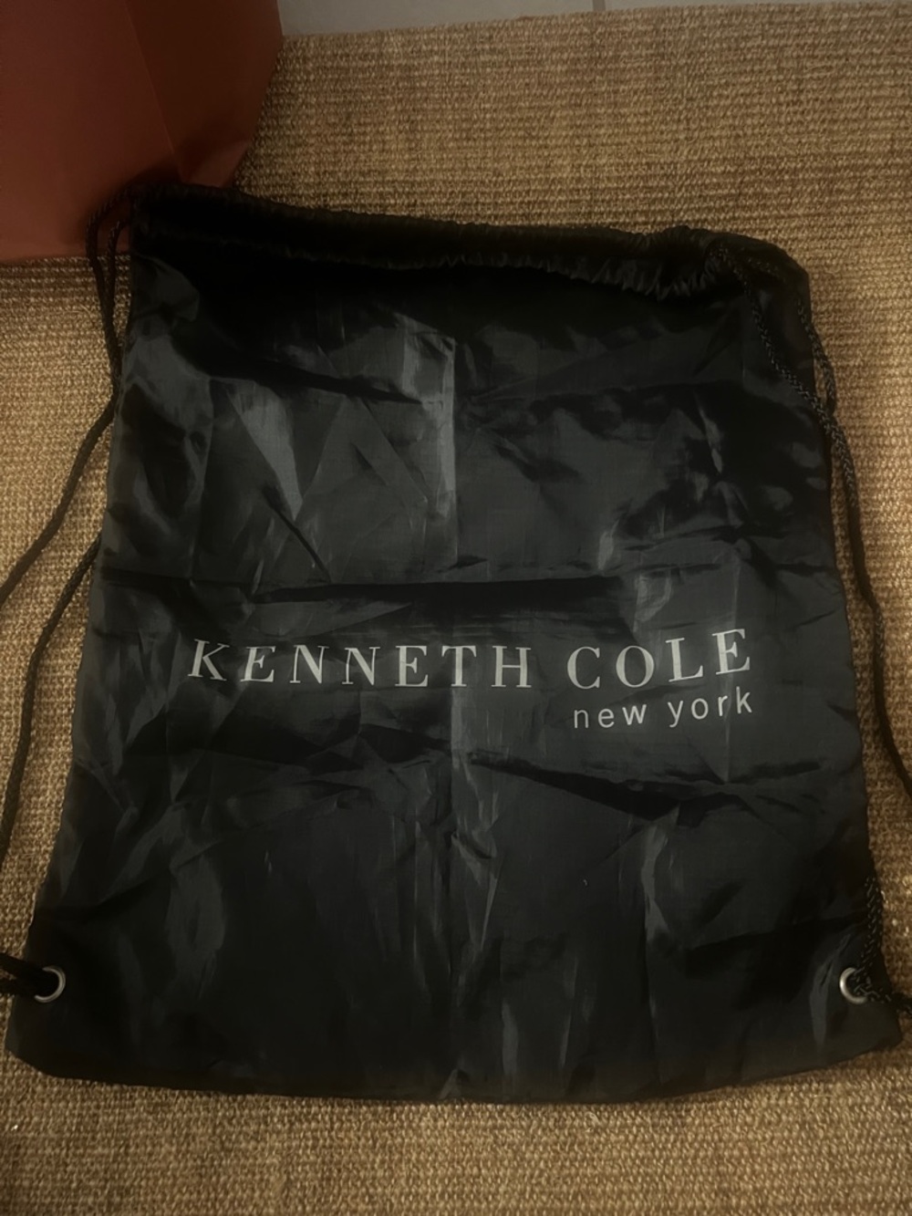 Kenneth Cole Black Drawstring Backpack with White Logo